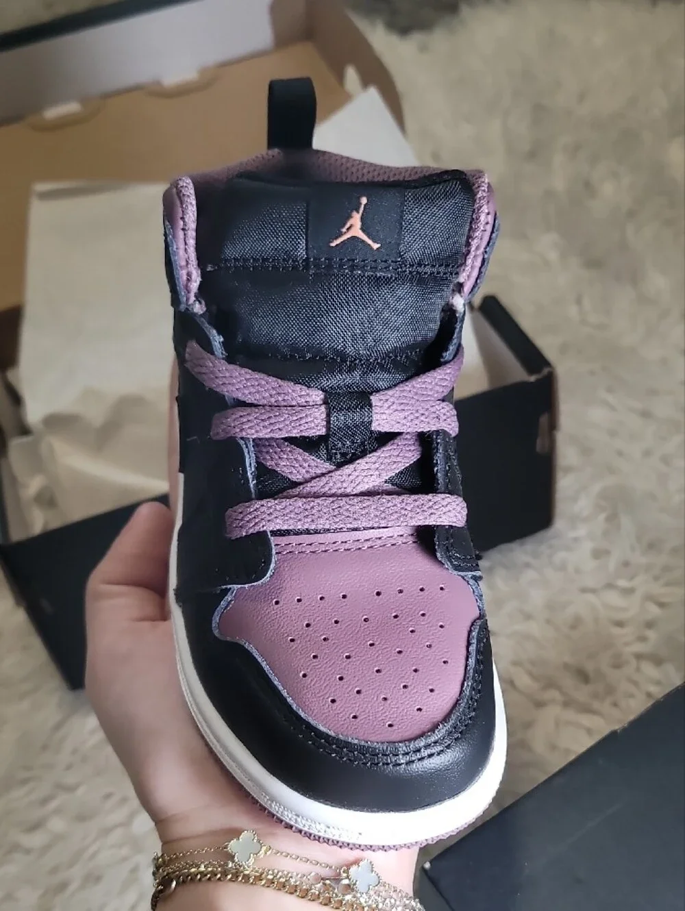 Jordan Kids Black, Pink & Peach High-Top Sneakers